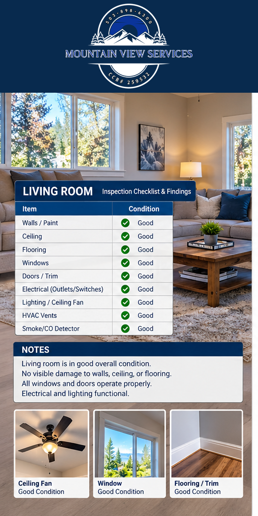 Sample Mountain View Services property condition report for Living Room