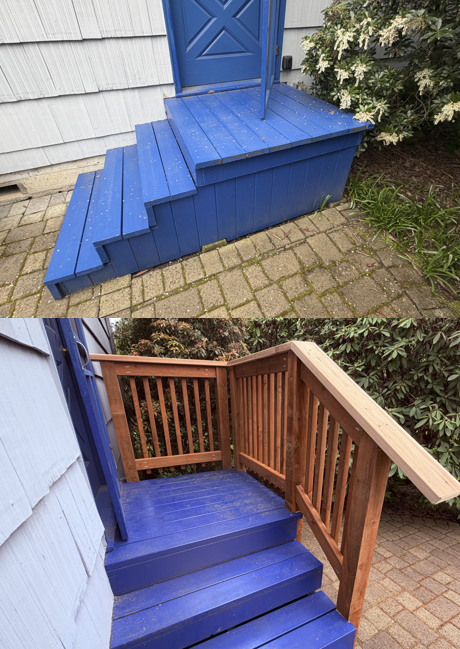 Porch railing repair and installation before and after project